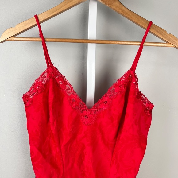 Vintage Victoria's‎ Secret Womens S Gold Label Red Chemise Floral Jacquard - Picture 3 of 8
